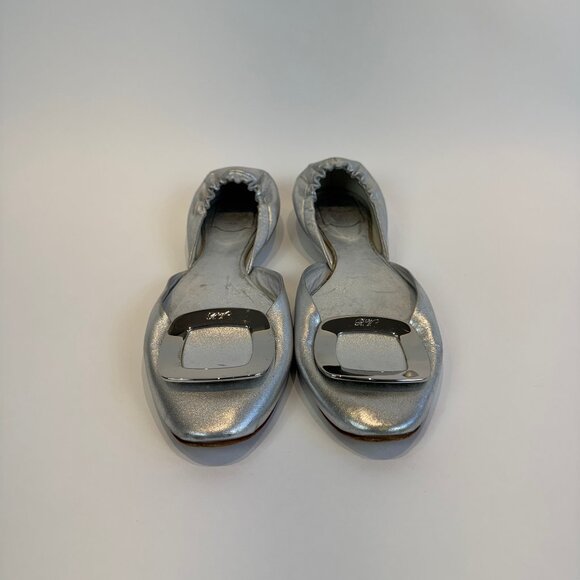 Roger Vivier Silver Leather Ballerina D'orsay with Buckle, EU 40 - Picture 2 of 16